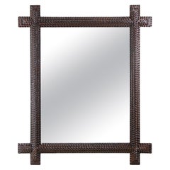 Antique Rustic 19th Century Tramp Art Wall Mirror, Handcarved, Austria ca. 1880