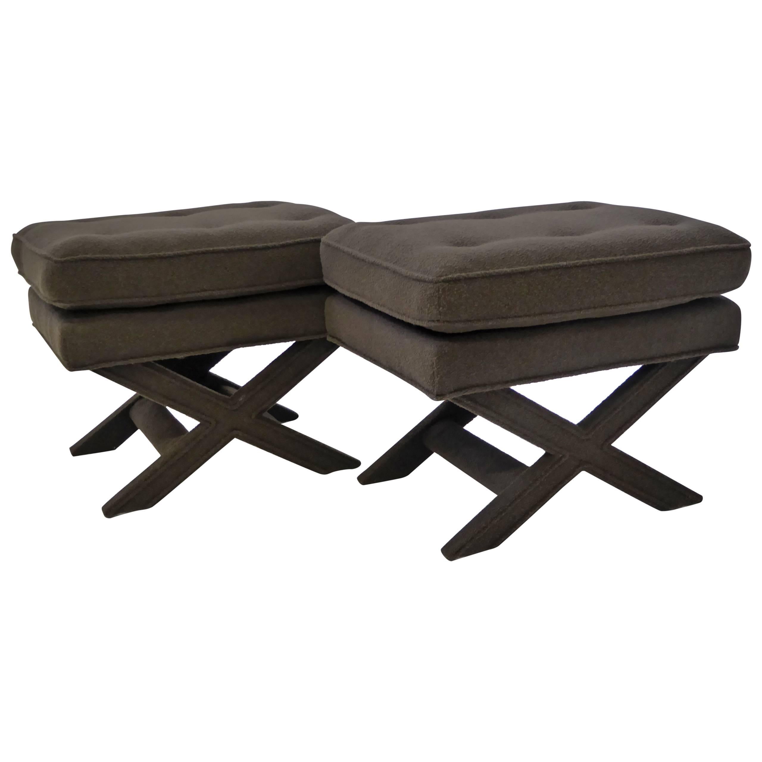 Billy Baldwin Style X-Benches in Dark Cocoa Boucle