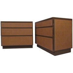 Mid-Century Cane Front Bedside Dressers by Directional