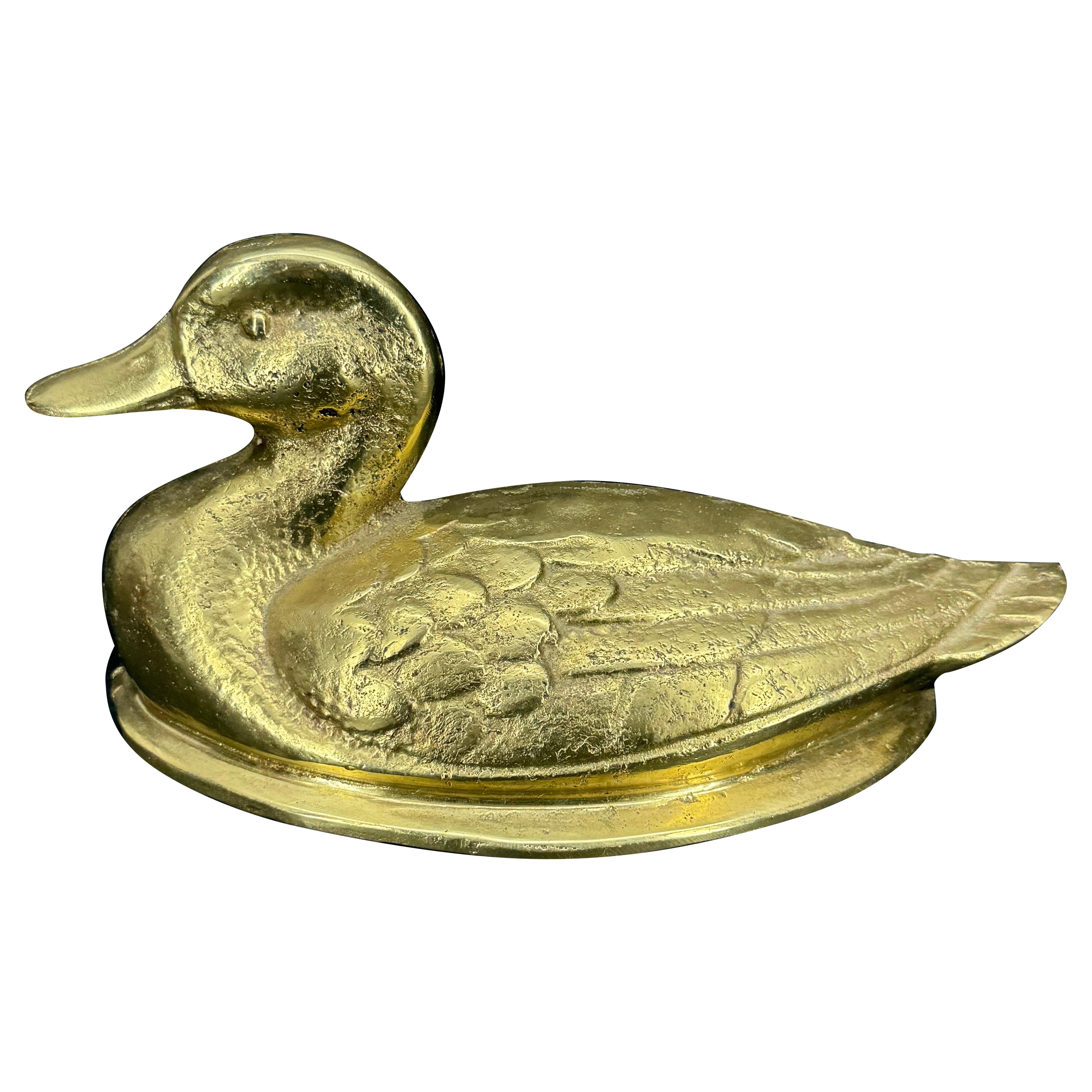 Vintage Duck Doorstop Sculpture Solid Brass, England Ca 1970's