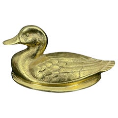Sculpture de butoir de porte canard vintage en laiton massif, Angleterre, vers 1970