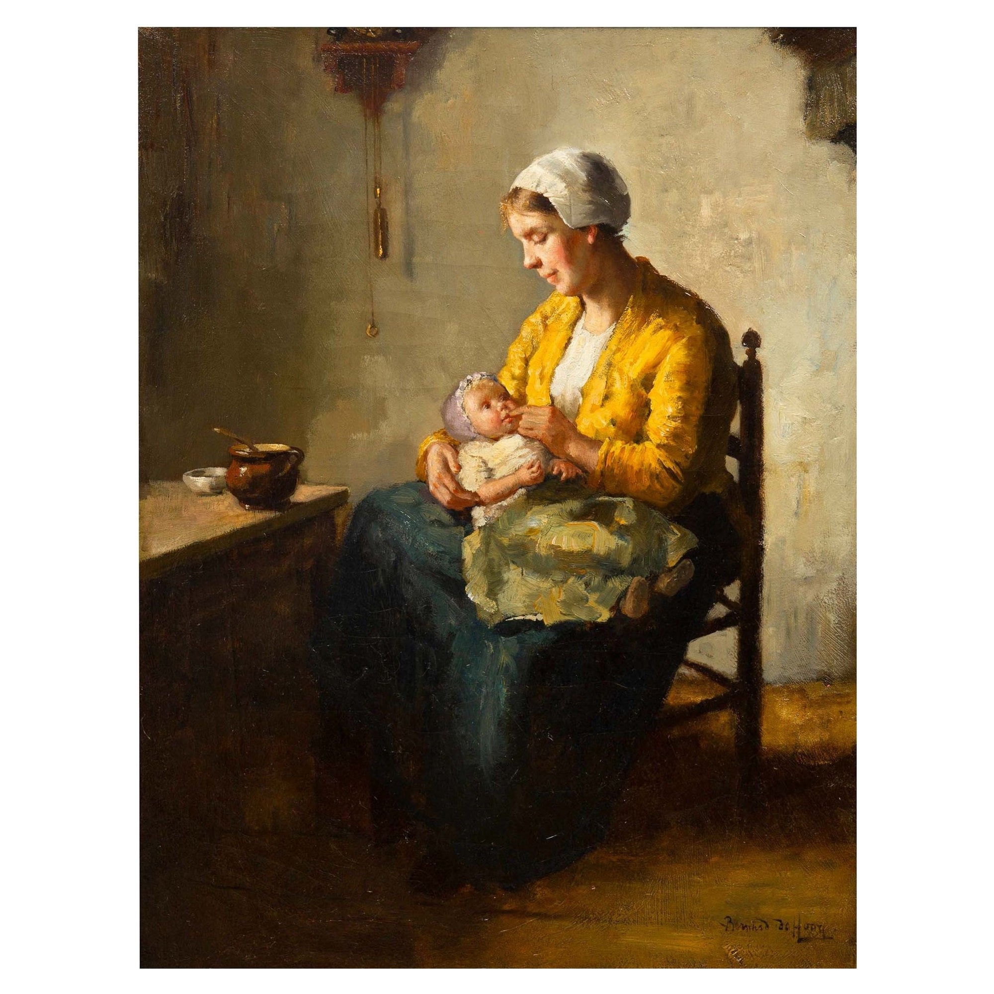Dipinto antico di madre e neonato di Bernard De Hoog (olandese, 1866-1943) in vendita