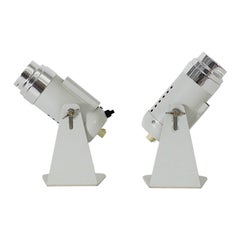 Pair of Reggiani Style Industrial Wall Mount Spot Sconces with Chrome Accents