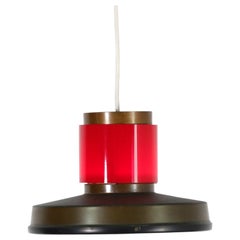 Rare Dutch Mid-Century Hiemstra Pendant Light with Red Glass Ring