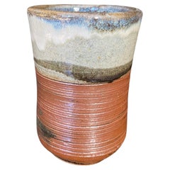 Shoji Hamada Mingei Kakiyu Kaki Nuka Glaze Vaso di fiori con scatola originale firmata