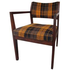Mid-Century Armchair with Plaid Upholstery