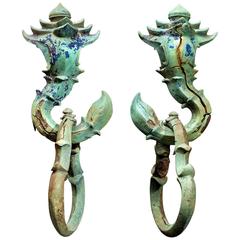 Original 13th Century Pair of Cambodian Bronze Palanquin Hooks