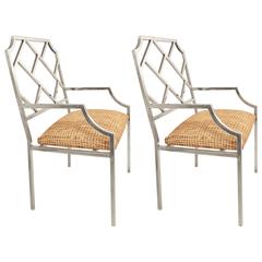 A Pair of Milo Baughman for DIA Chinese Chippendale Chrome Armchairs