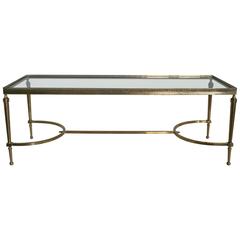 French Antique Cocktail or Coffee Table in Solid Brass with Smoked Glass