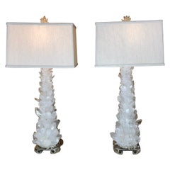 Pair of Exquisite Rock Crystal Quartz Table Lamps By Joseph Malekan