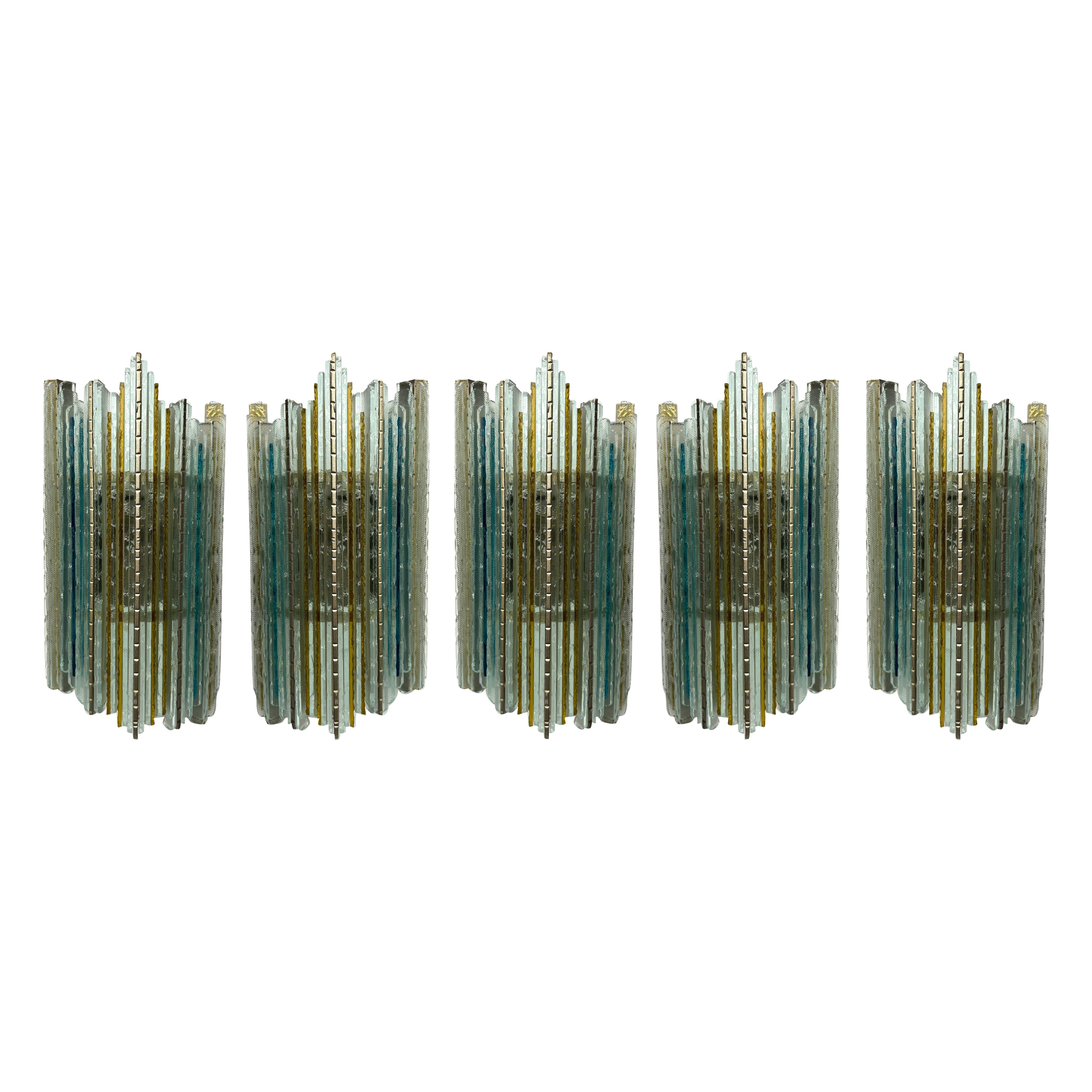 Hammered Glass Wrought Iron Sconce by Biancardi Jordan, Italy, 1970s