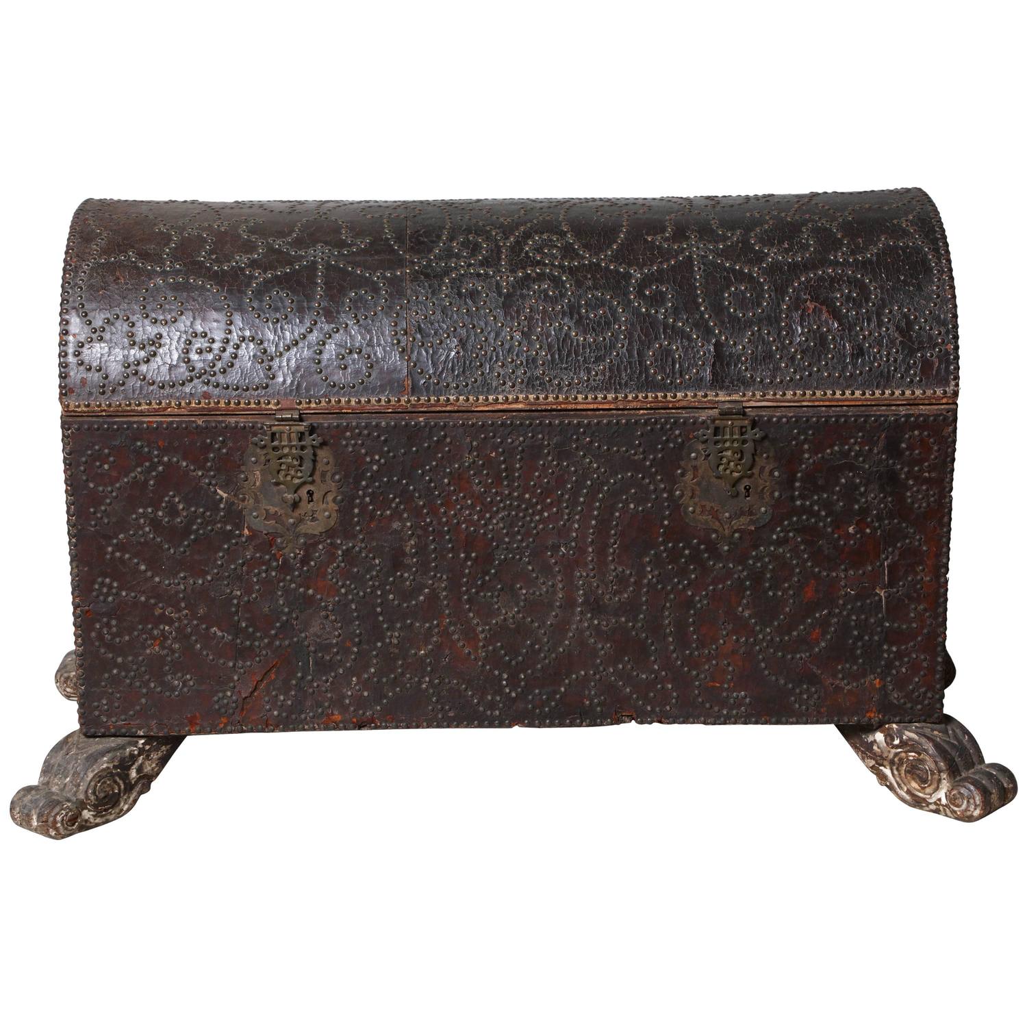 18th Century Spanish Studded Leather Chest For Sale at 1stdibs