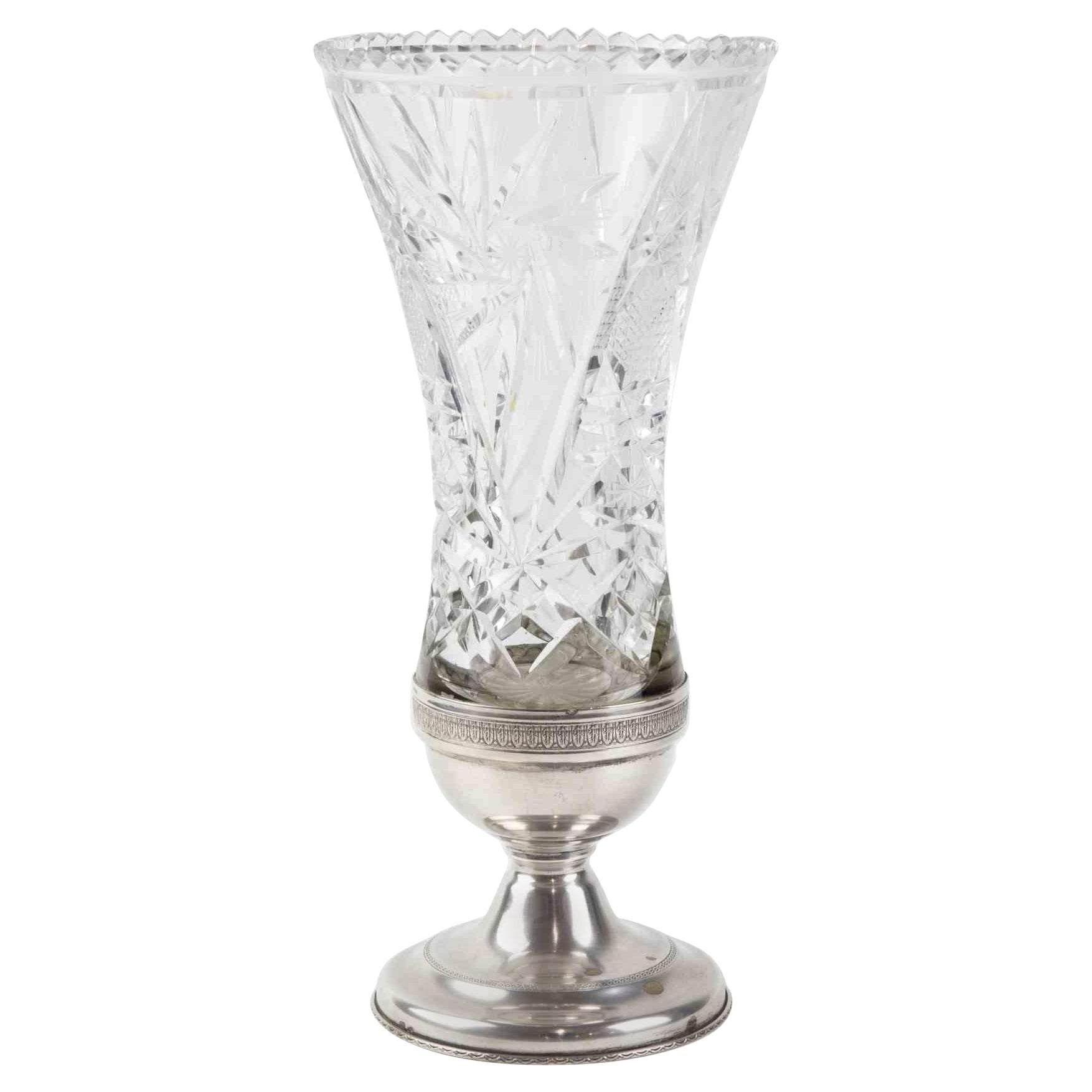 Jarrón vintage de plata y cristal, Italia, mediados del siglo XX en venta