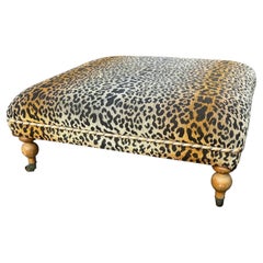 Large 1990s Custom Leopard Print Ottoman/Coffee Table
