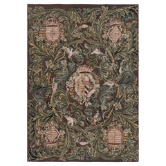 Rug & Kilim's Armorial Tudor Style Rug in Black, with Beige, Blue and Gold Tones (Tapis armorial de style Tudor en noir, avec des tons beiges, bleus et or)