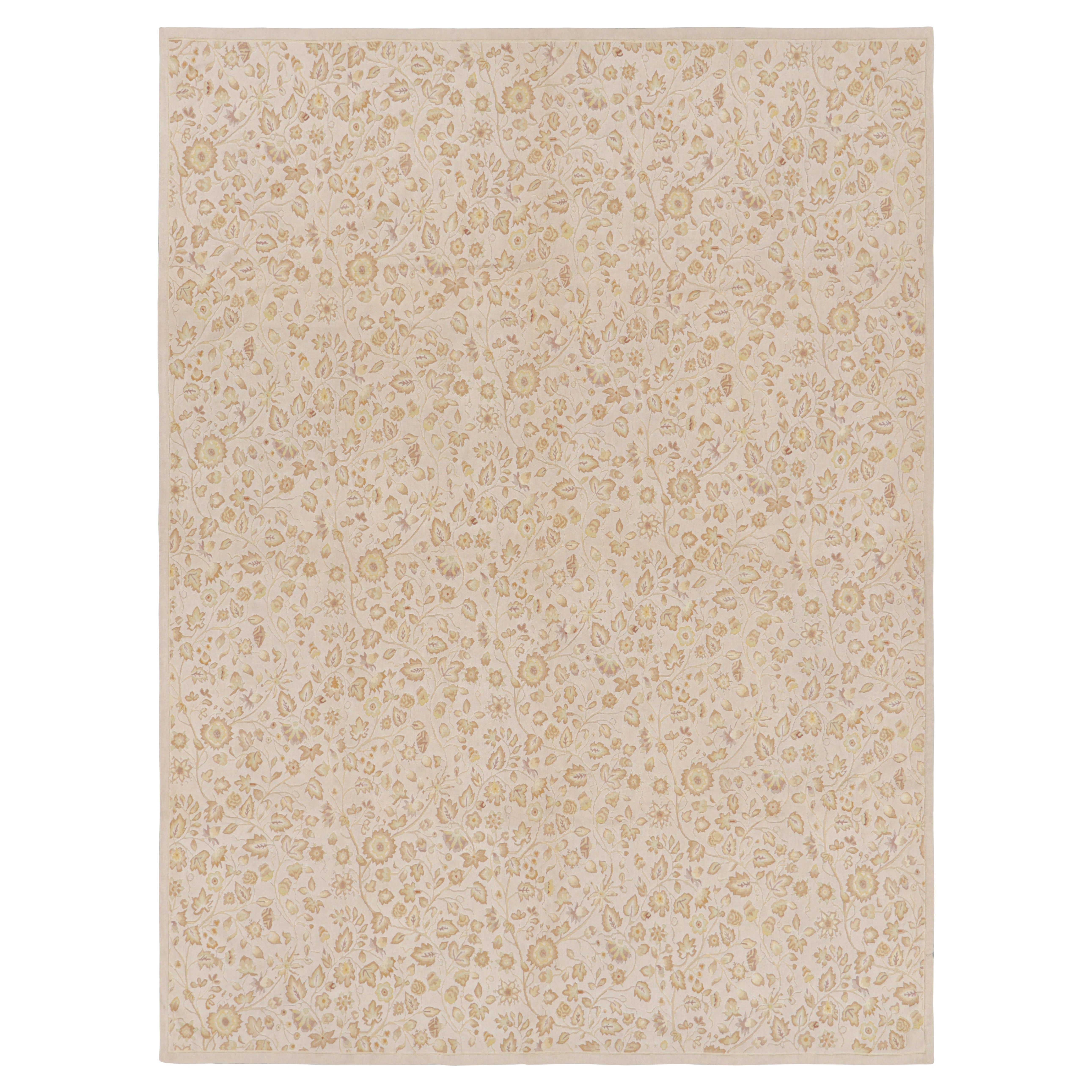 Rug & Kilim’s Tudor Style Rug in White with Beige-Brown Floral Patterns