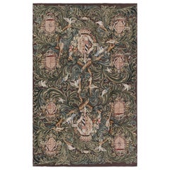 Rug & Kilim's Armorial Tudor Style Rug in Black, with Beige, Blue and Gold Tones (Tapis armorial de style Tudor en noir, avec des tons beiges, bleus et or)