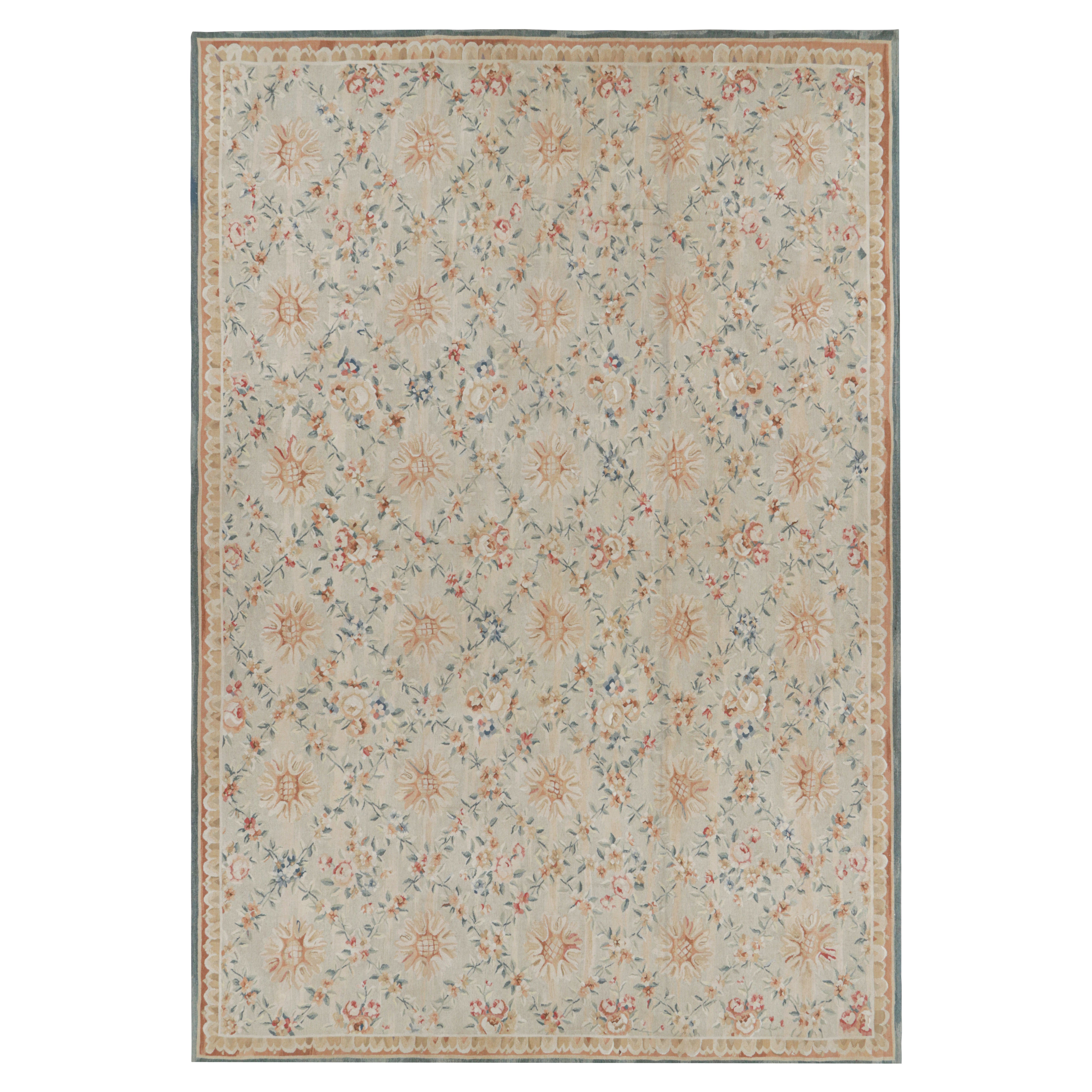 Rug & Kilim's Oversized Aubusson Style Rug in Beige-Cream with Floral Patterns