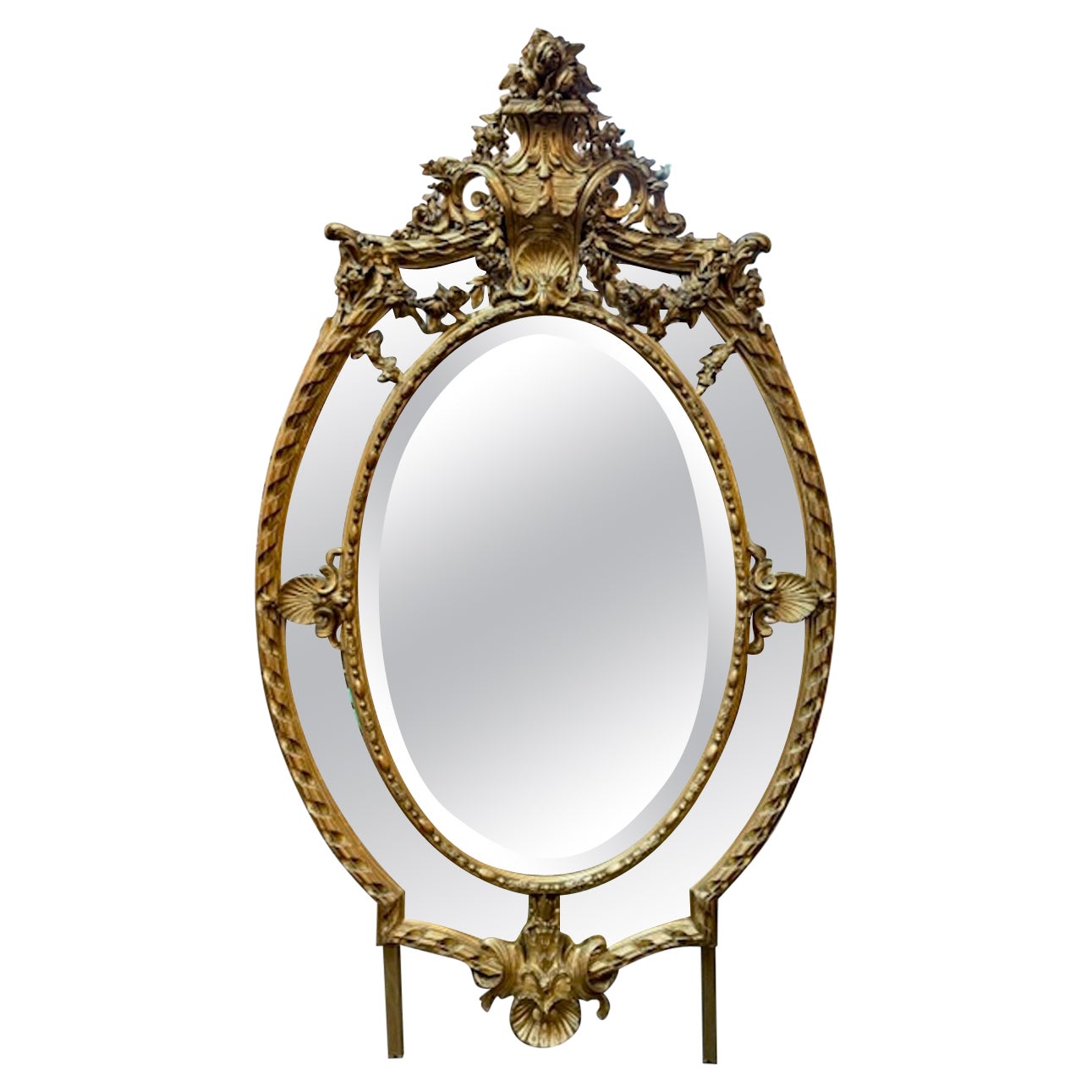 19th Century Large Scale French Oval Carved and Giltwood Mirror