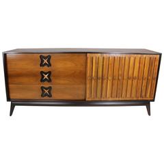 Sliding Cabinet Front Six-Drawer Dresser in Walnut with Star Pulls