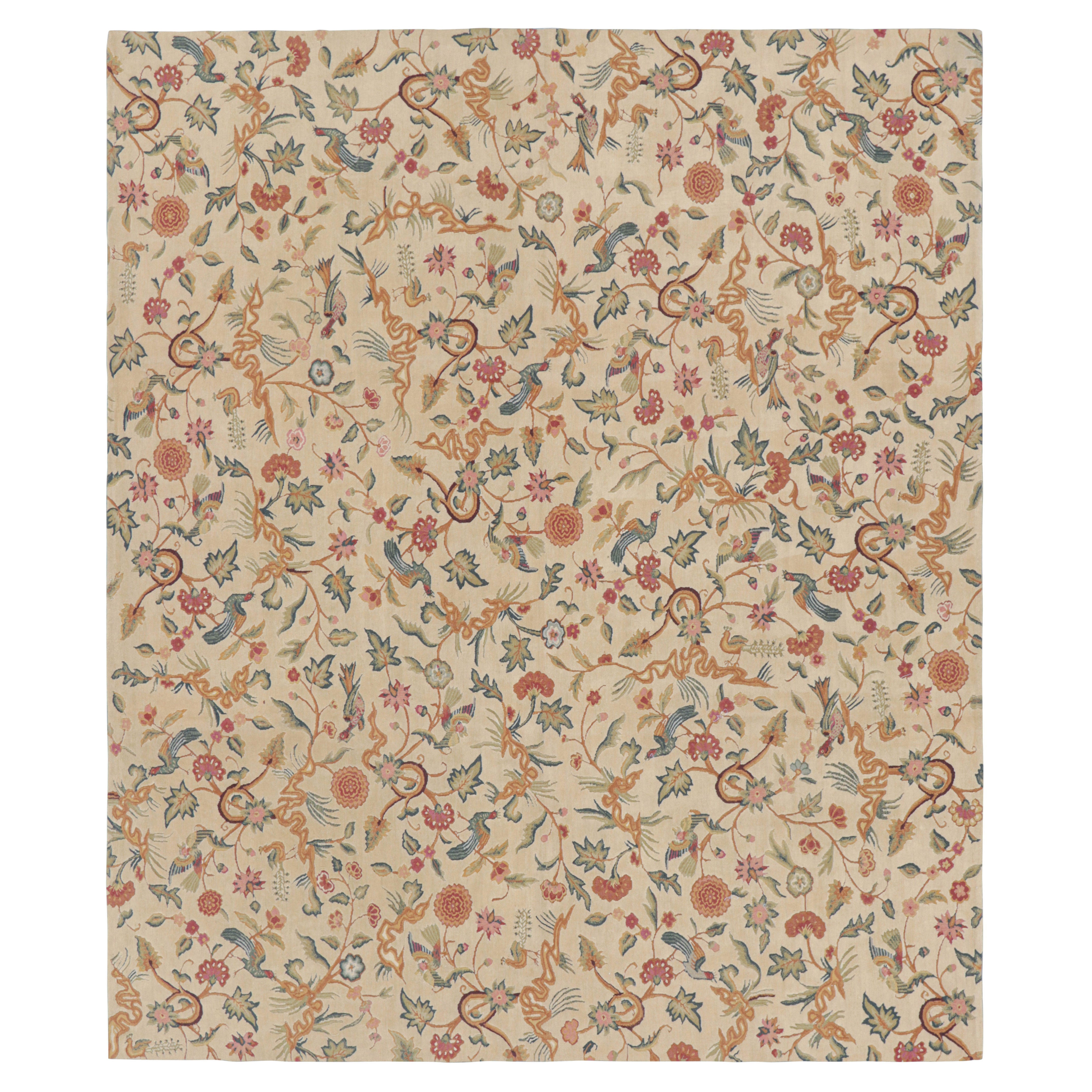 Rug & Kilim’s Tudor Style Rug in White with Beige-Brown Floral Patterns