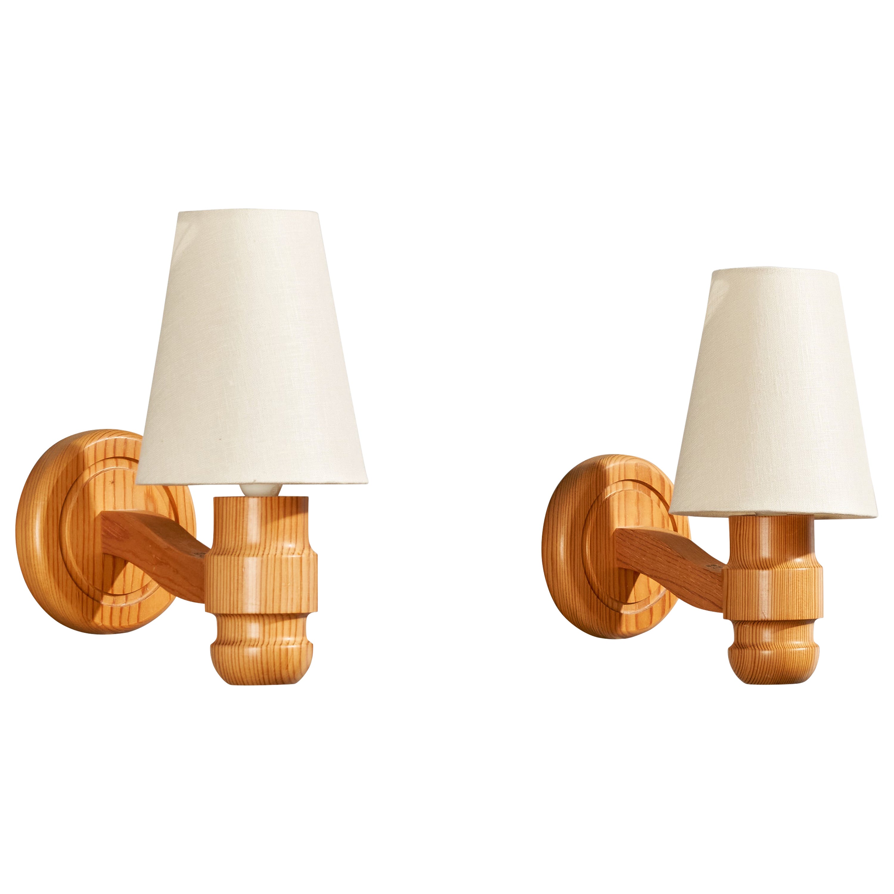 Solbackens Svarveri, Wall Lights, Pine, Fabric, Sweden, 1980s