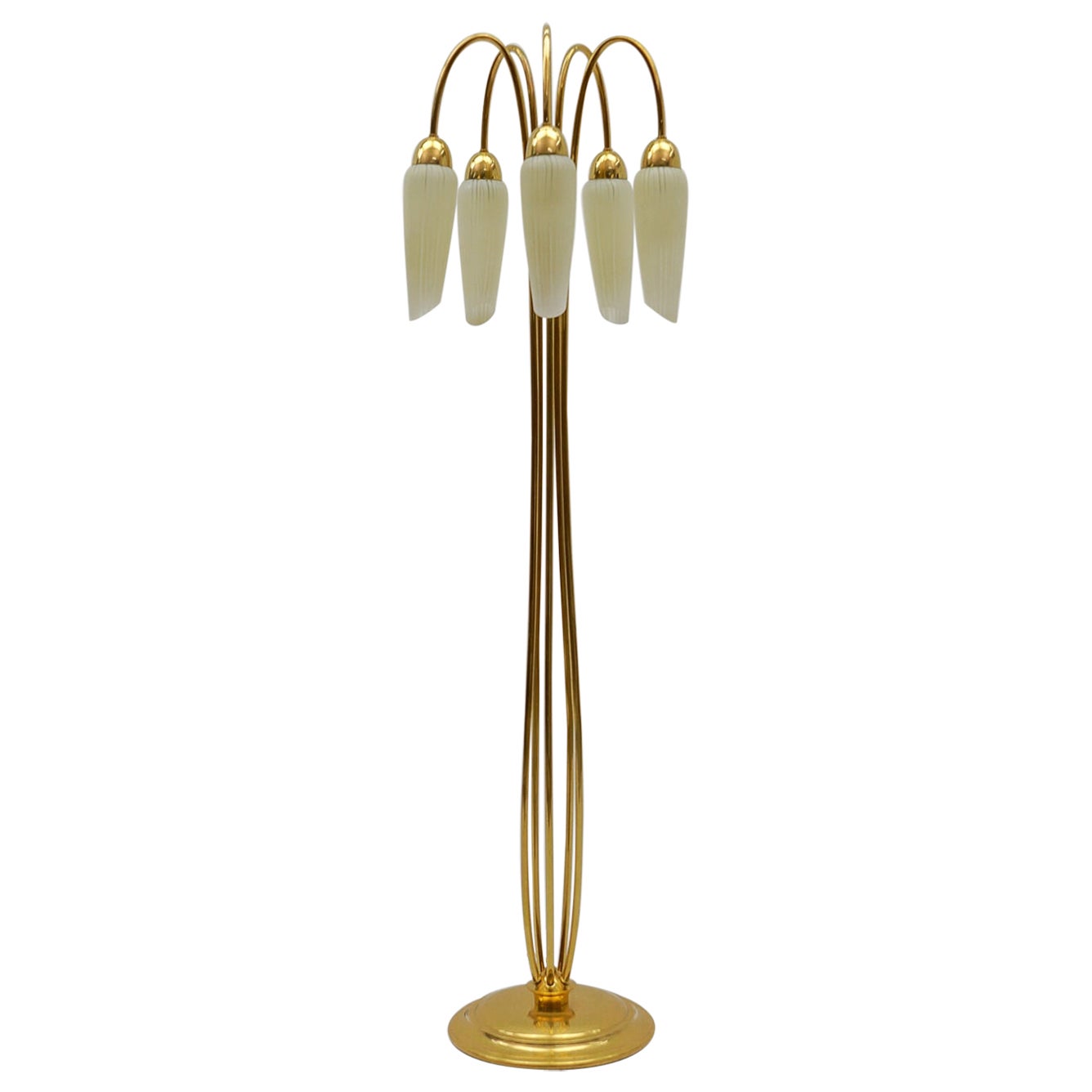 Very Rare Mid-Century Modern Floor Lamp with Five Glass Shades, 1950s Italy