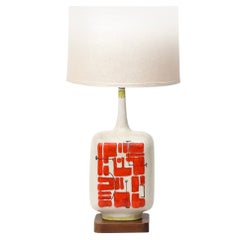 Guido Gambone Lamp, Ceramic, Abstract, Red, White, Chartreuse, Signed