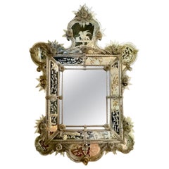19th Century Etched Venetian Glass Mirror