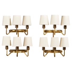 Dänischer Designer, Wandleuchten, Messing, Stoff, Dänemark, 1940er Jahre
