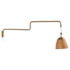 Paul U. Bergströms, Wandleuchte, Messing, Rattan, Schweden, 1940er Jahre