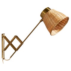 T.H. Valentiner, Wall Light, Brass, Rattan, Denmark, 1950s