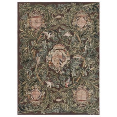 Rug & Kilim's Armorial Tudor Style Rug in Black, with Beige, Blue and Gold Tones (Tapis armorial de style Tudor en noir, avec des tons beiges, bleus et or)