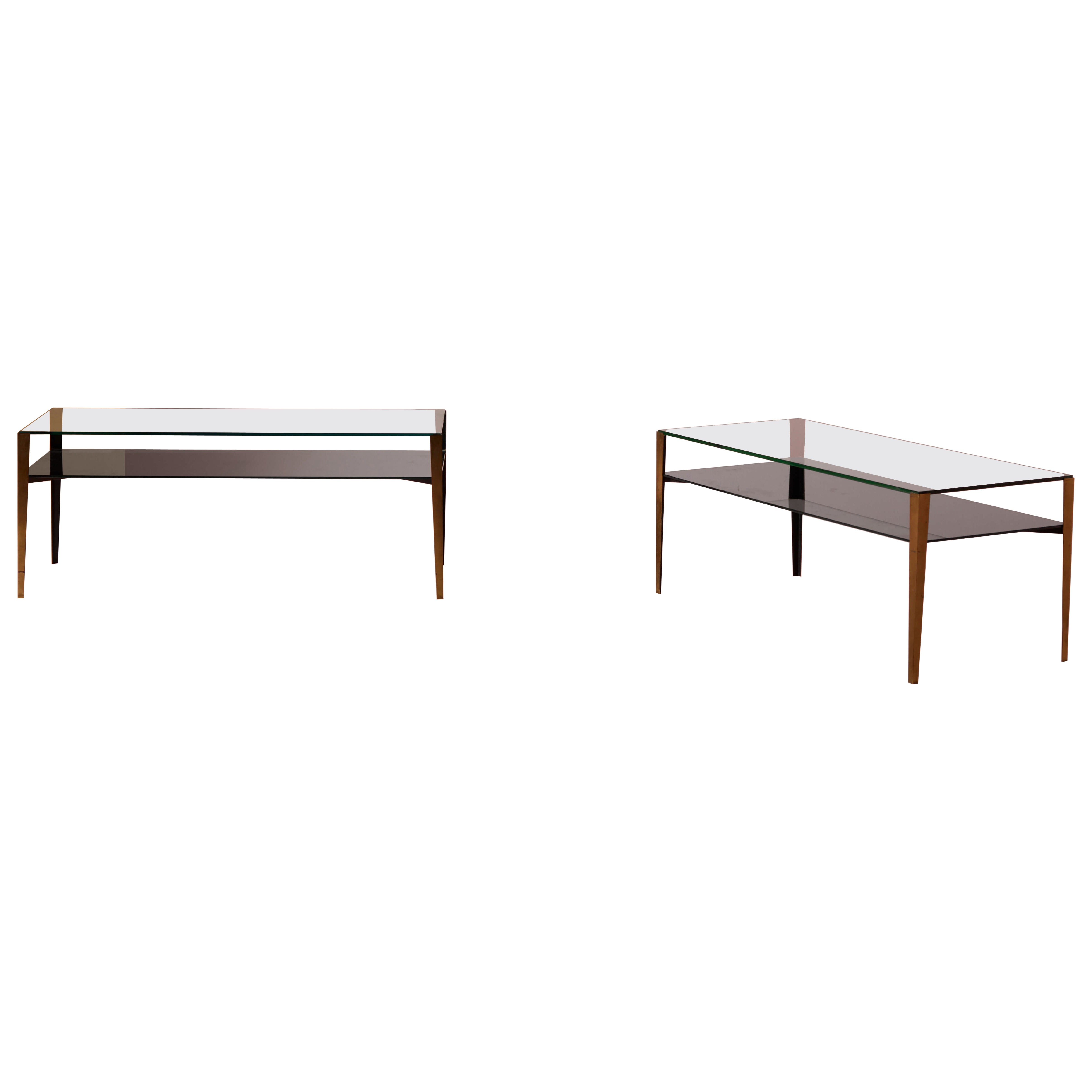 Fontana Arte pair of coffee tables Model 2341 made of brass & glass, Italy 1960s For Sale
