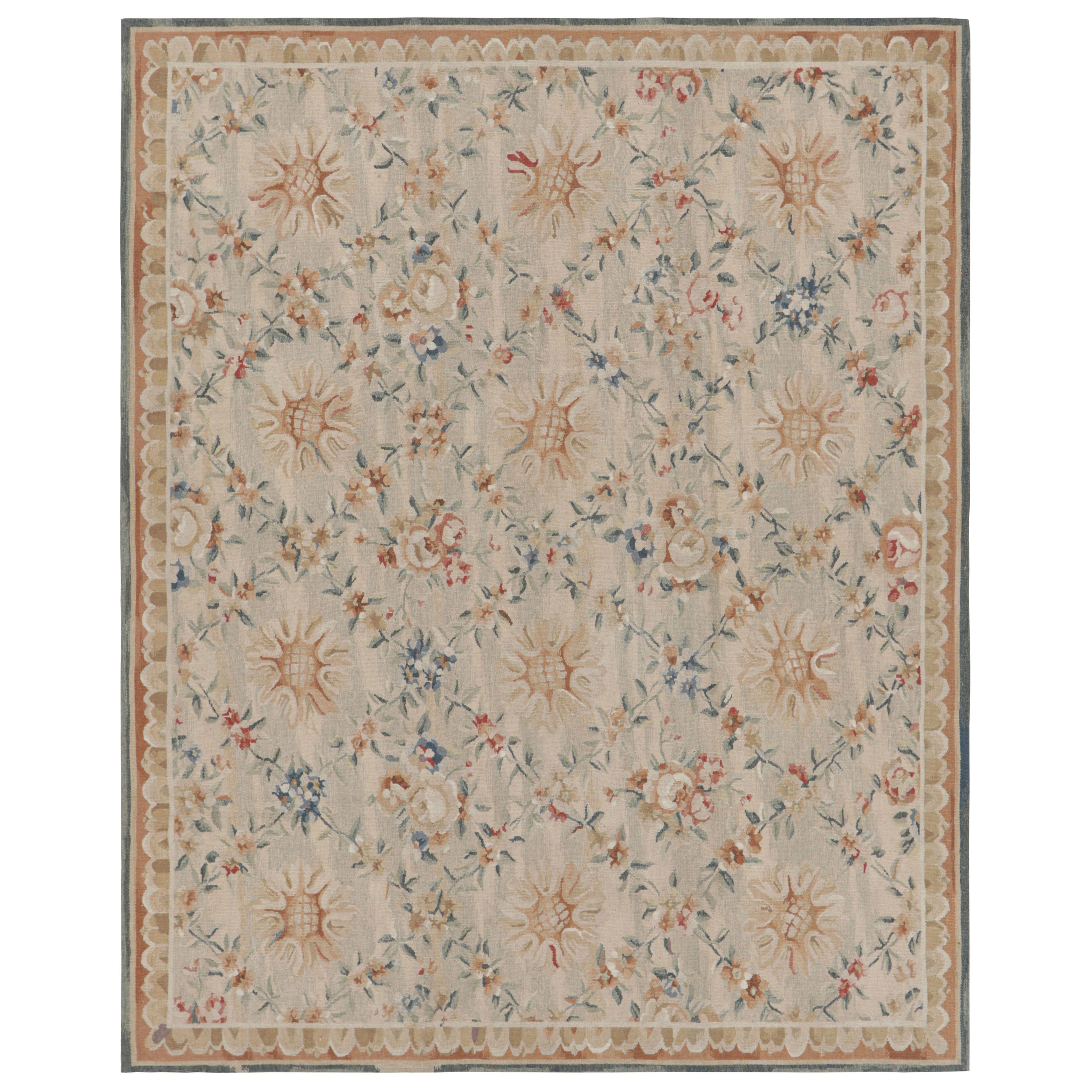 Rug & Kilim’s Aubusson Style Rug in Beige-Cream with Floral Patterns