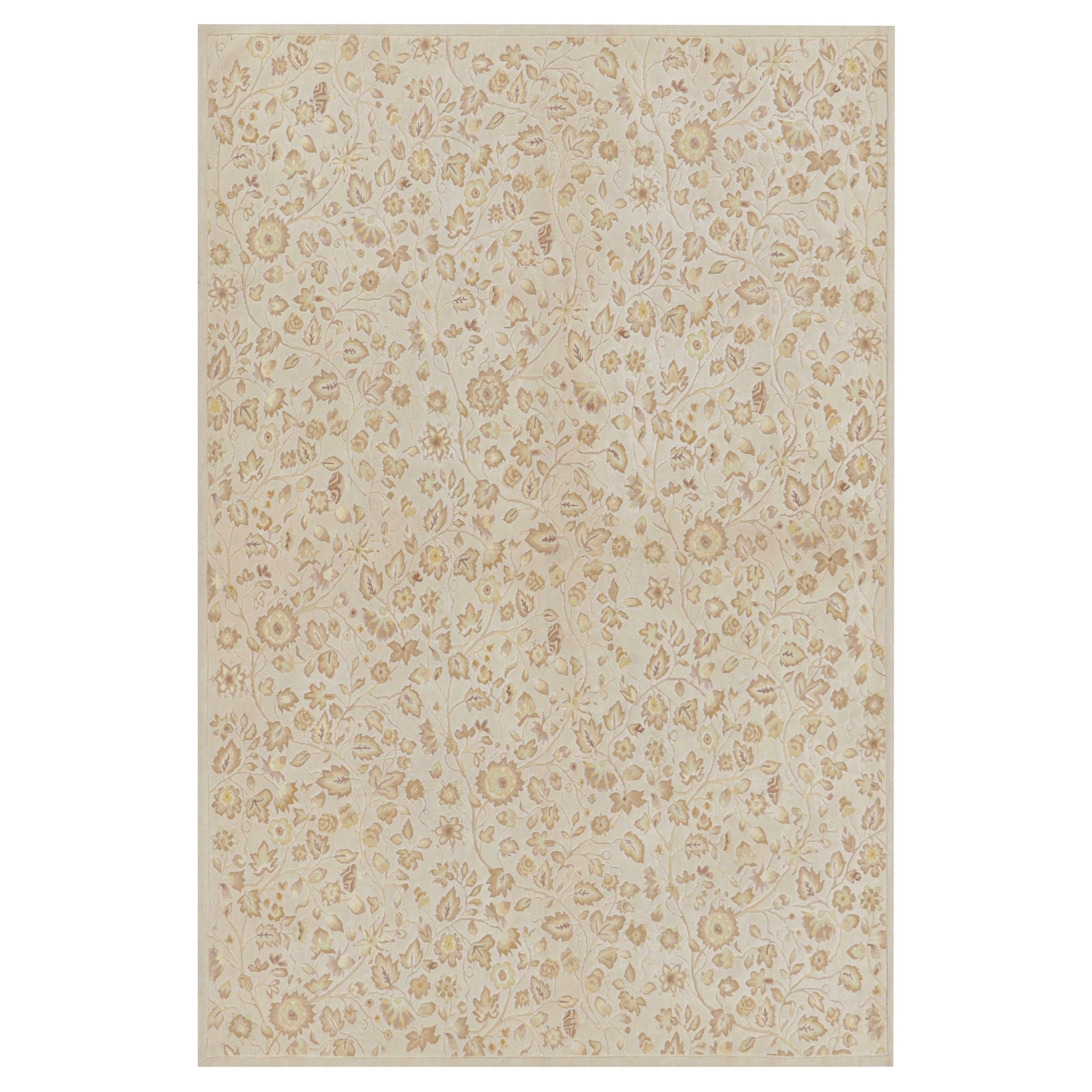 Rug & Kilim’s Tudor Style Rug in White with Beige-Brown Floral Patterns
