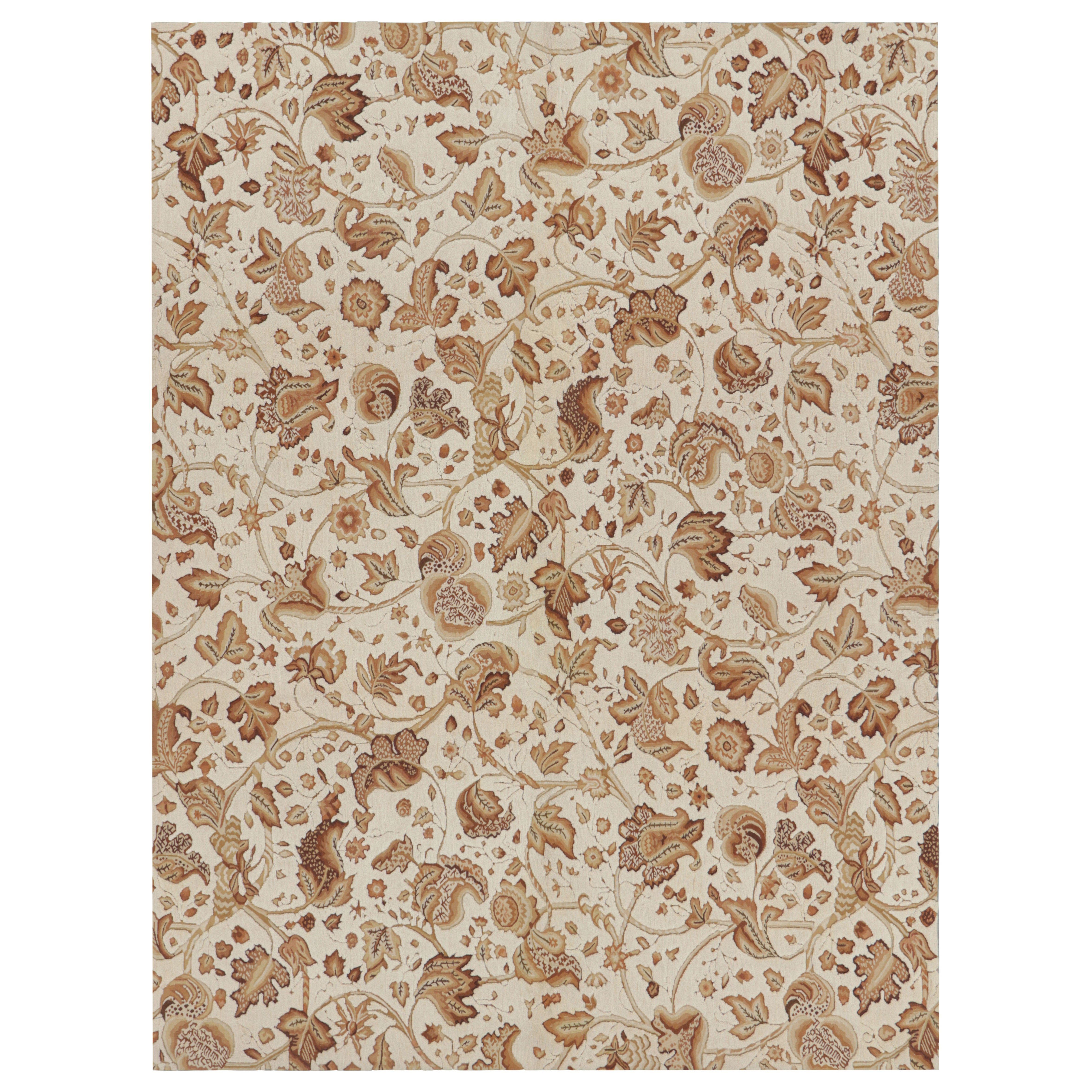 Rug & Kilim’s Tudor Style Rug in White & Cream with Beige-Brown Floral Patterns