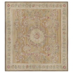 Rug & Kilim’s Aubusson Style Rug in Light Gold and Cream with Floral Medallion