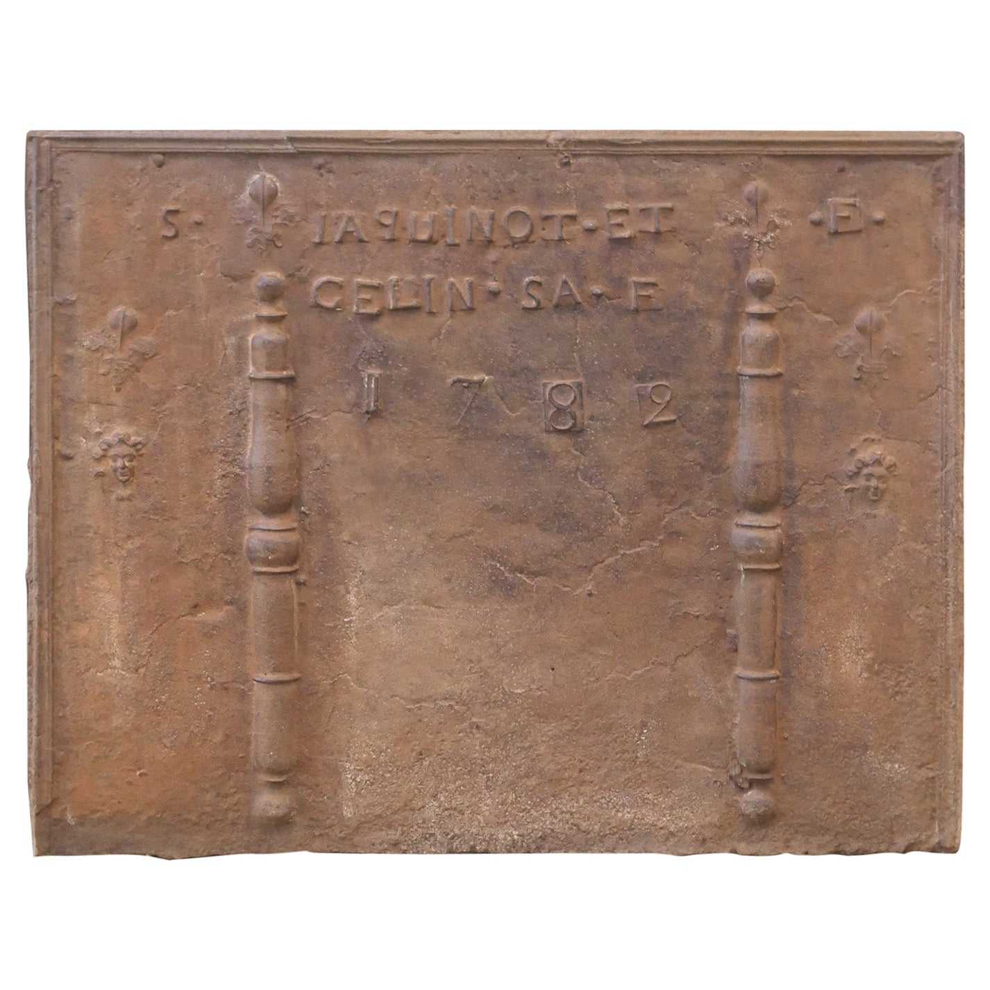 18th Century Louis XV 'Pillars with Fleurs de Lys' Fireback / Backsplash For Sale
