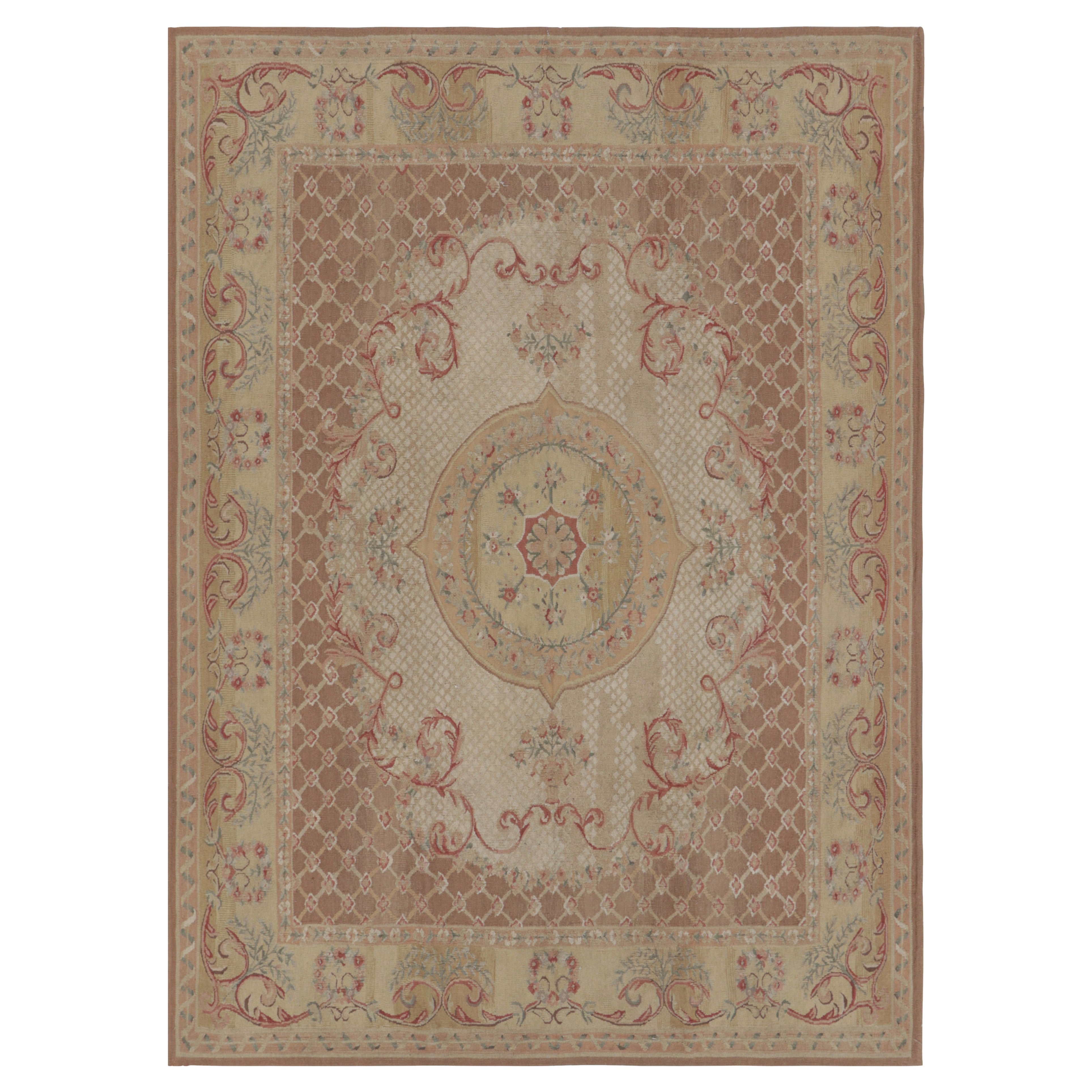 Rug & Kilim’s Aubusson Style Rug in Gold and Beige with Floral Medallion