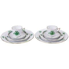 Herend Chinese Bouquet Green Table Set for Two, Eight Pieces