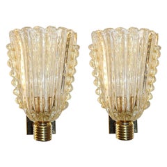 Appliques italiennes contemporaines en verre de Murano en forme de bol, design Art déco, en cristal et feuille d'or