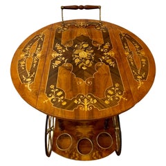 Carrito de bar con marquetería de latón italiano vintage Carrito de postres Hollywood Regency