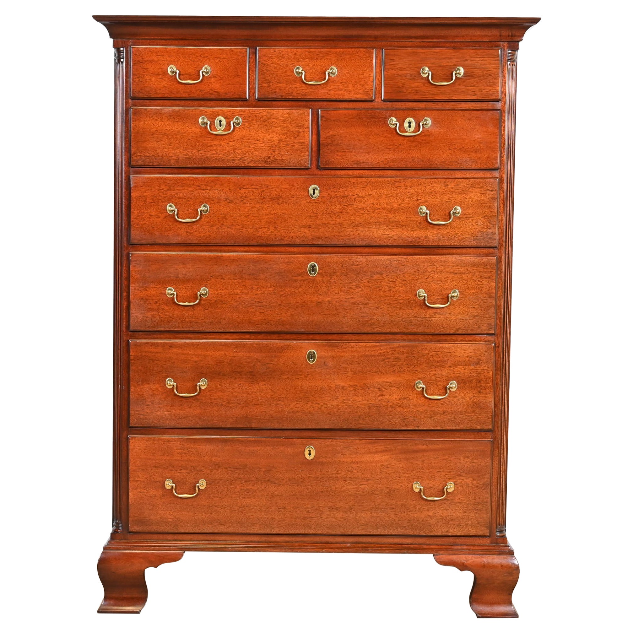 Kindel Furniture Georgian Carved Solid Mahogany Highboy Dresser