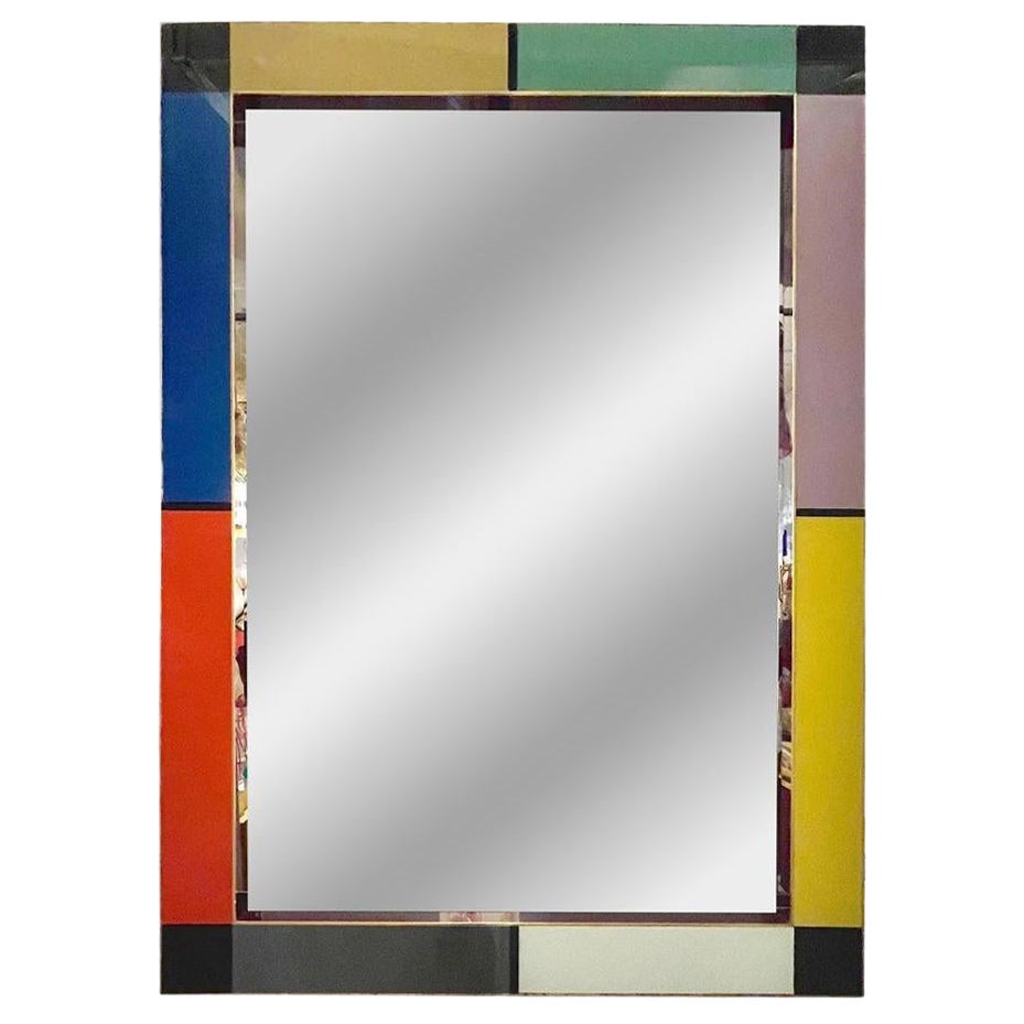 Bespoke Italian Mondrian Decor Arancione Giallo Grigio Nero Bianco Oro Vetro Specchio in vendita
