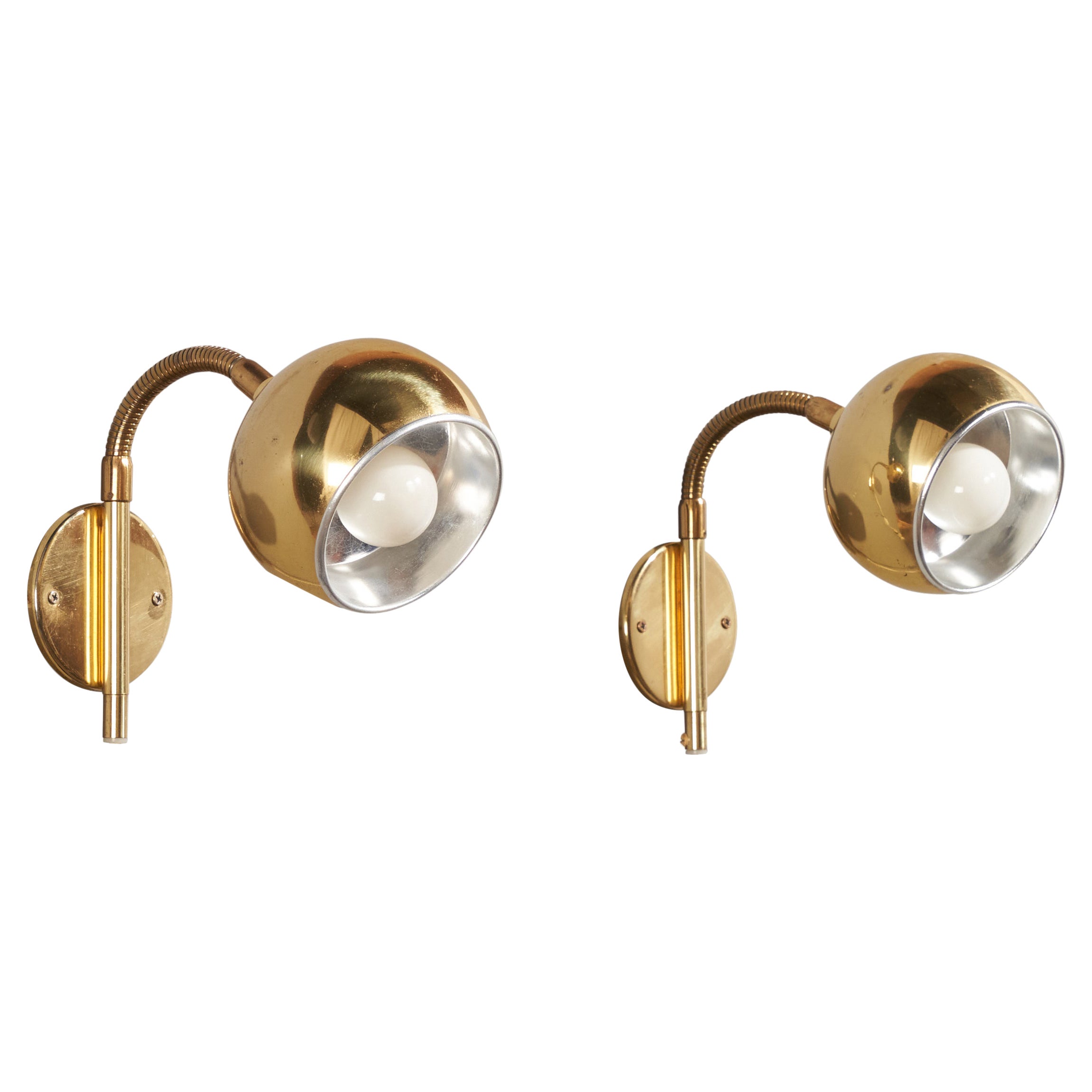 Möllers Elektriska Armatur, Wall Lights, Messing, Schweden, 1970er Jahre im Angebot