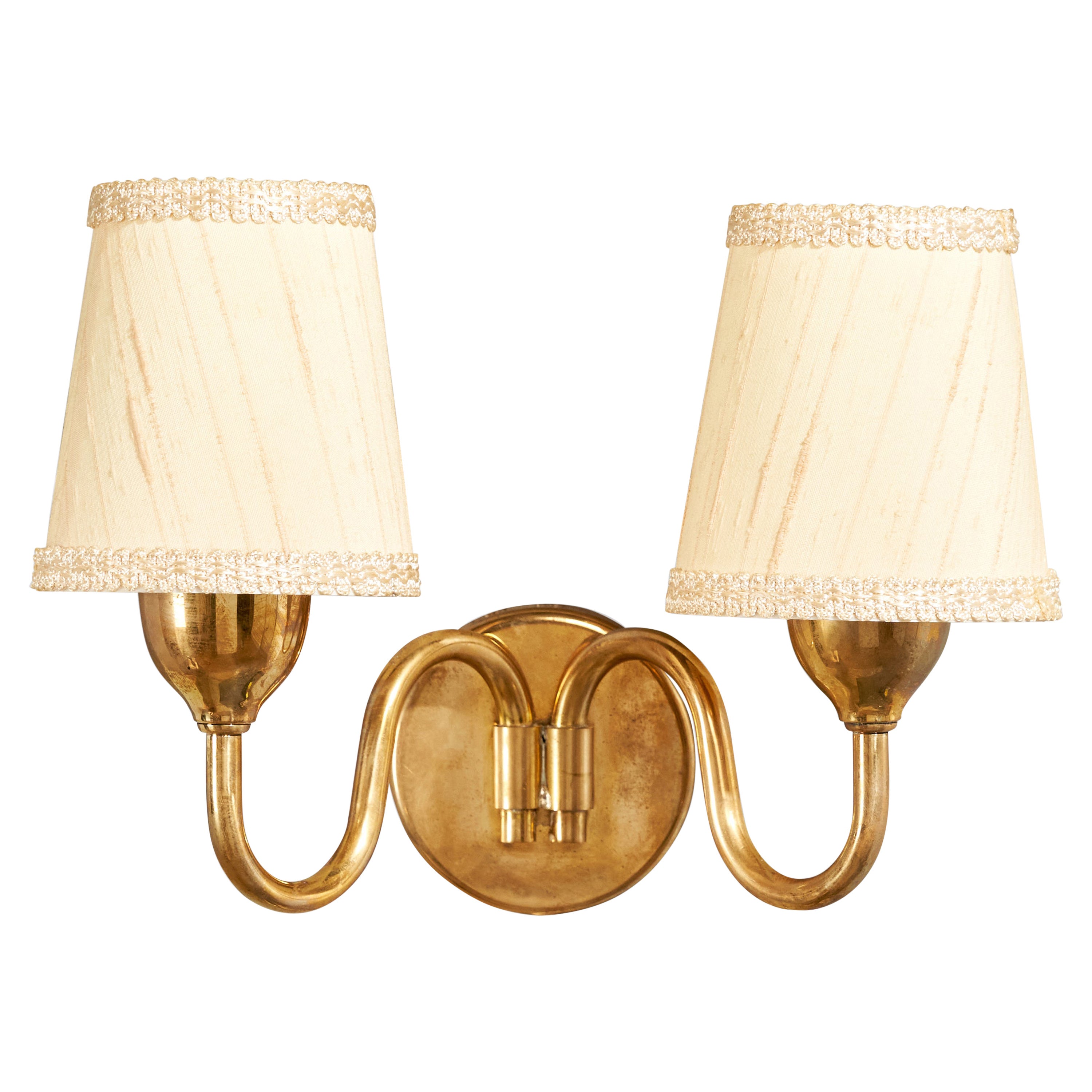Fog & Mørup, Wall Light, Brass, Fabric, Denmark, 1950s