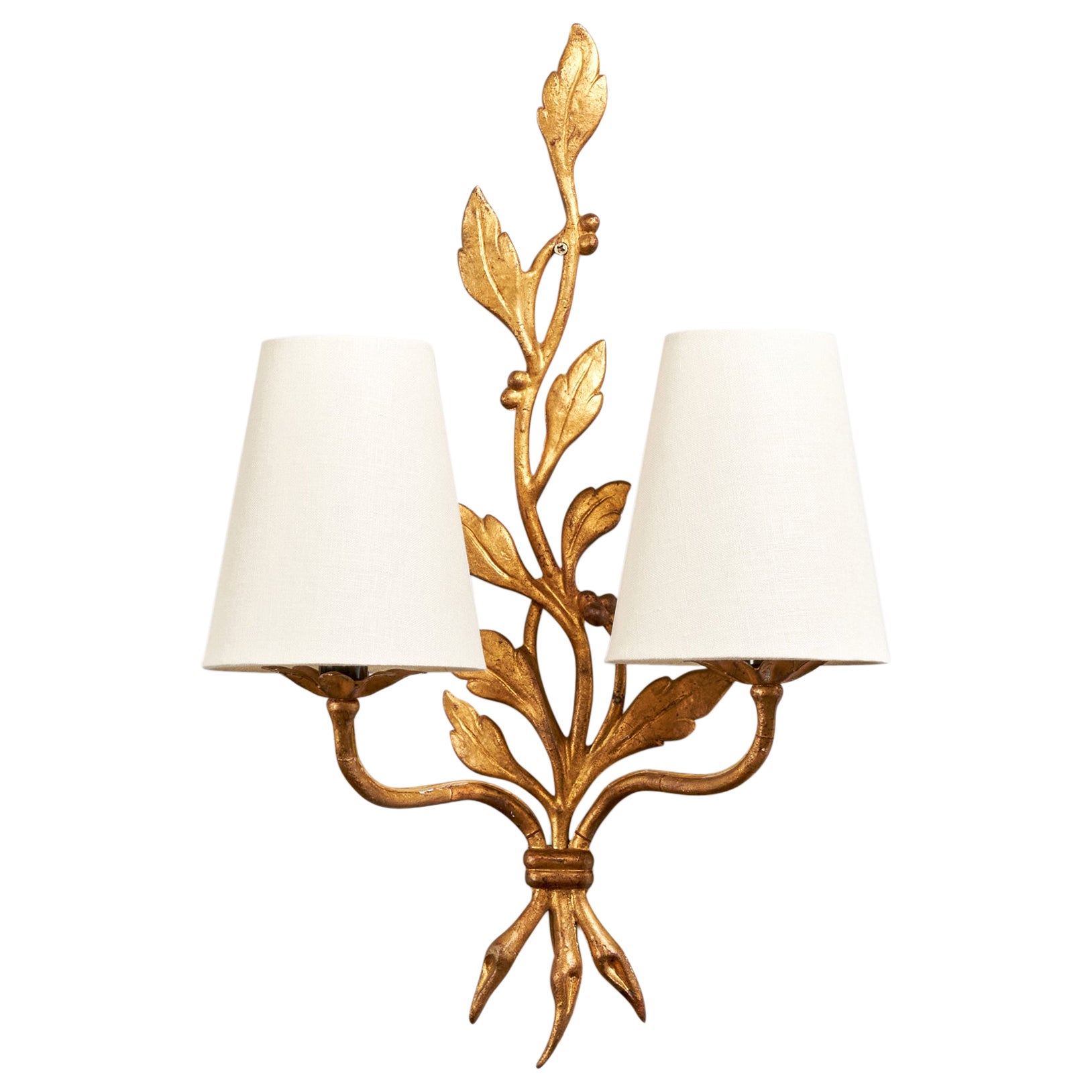 French Designer, Wall Light, Metal, Fabric, France, 1940s