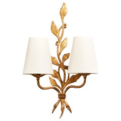 French Designer, Wall Light, Metal, Fabric, France, 1940s