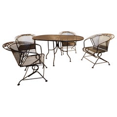 Vintage Meadow Craft collection wrought-iron Coil Spring Barrel Chairs w/ Table